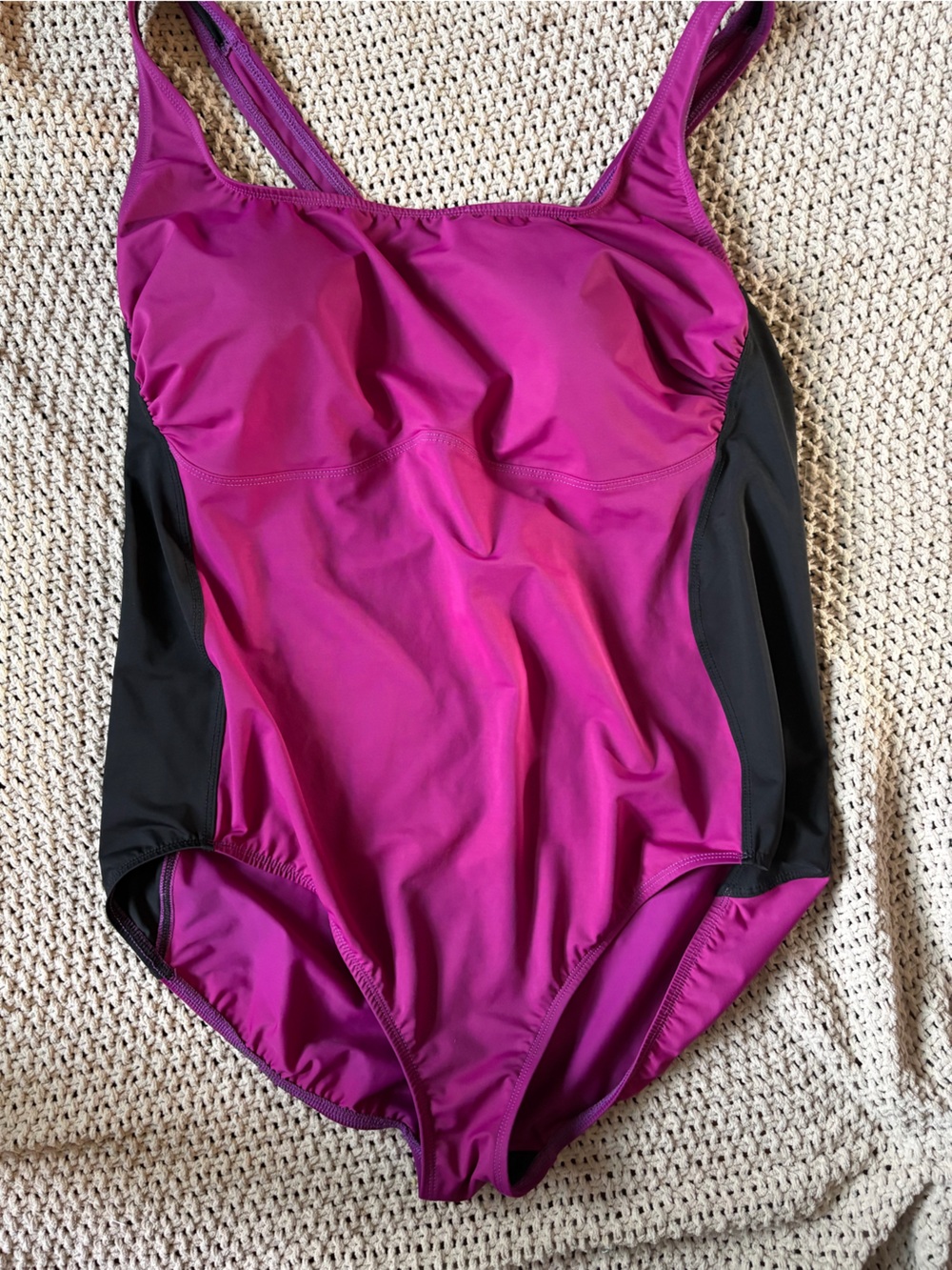 Lands' End Magenta and Black One-Piece Swim